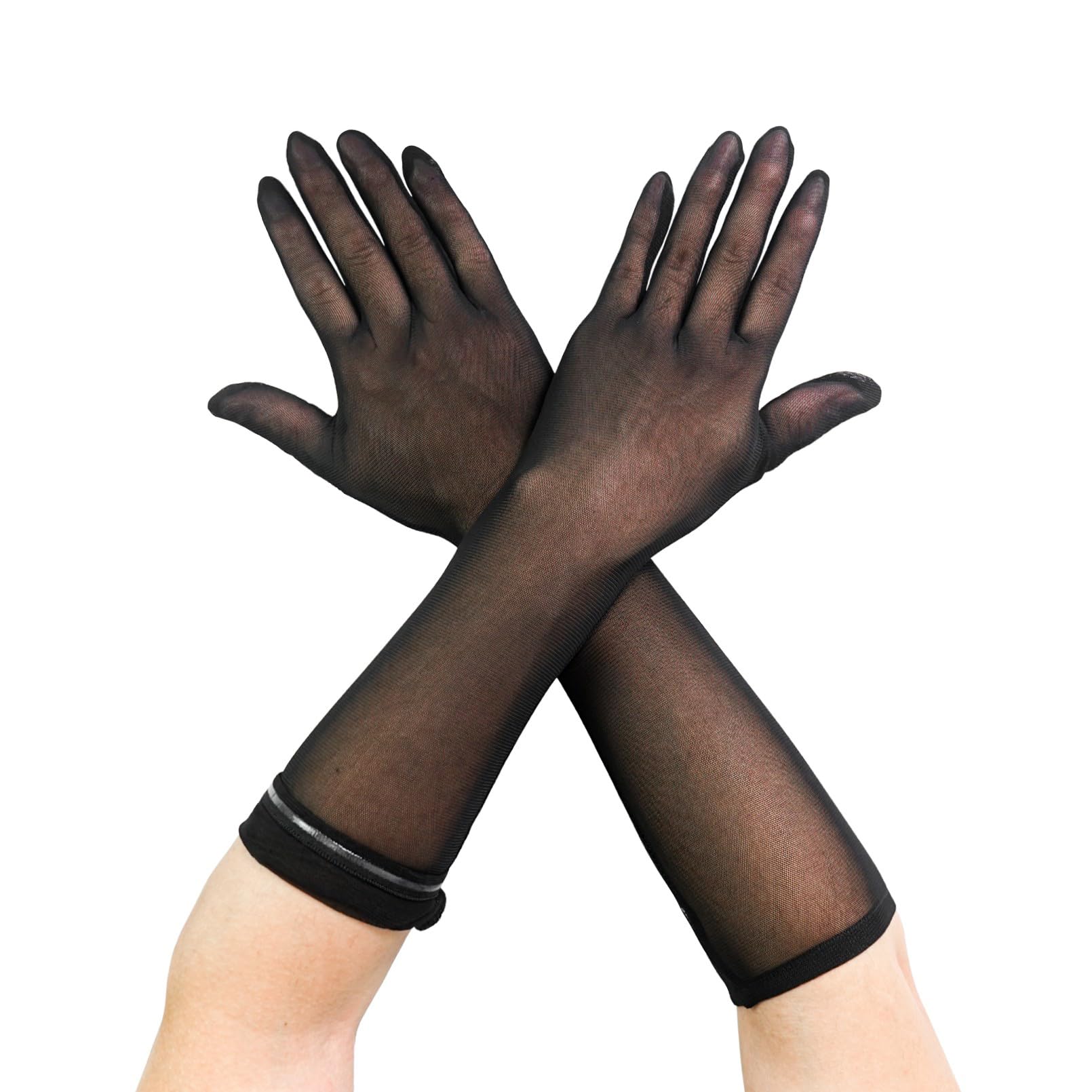 Luwint Non-slip Tulle Mesh Elbow Length Gloves for Women Teen Girls Opera Dress Party Costume