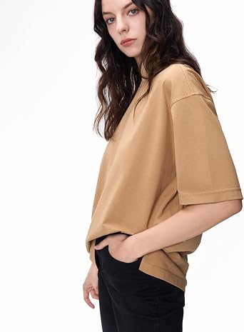 Women Short Sleeve T-Shirt Cool Cotton Sorona Loose Fit Oversized Basic Tee Summer Top Outfits