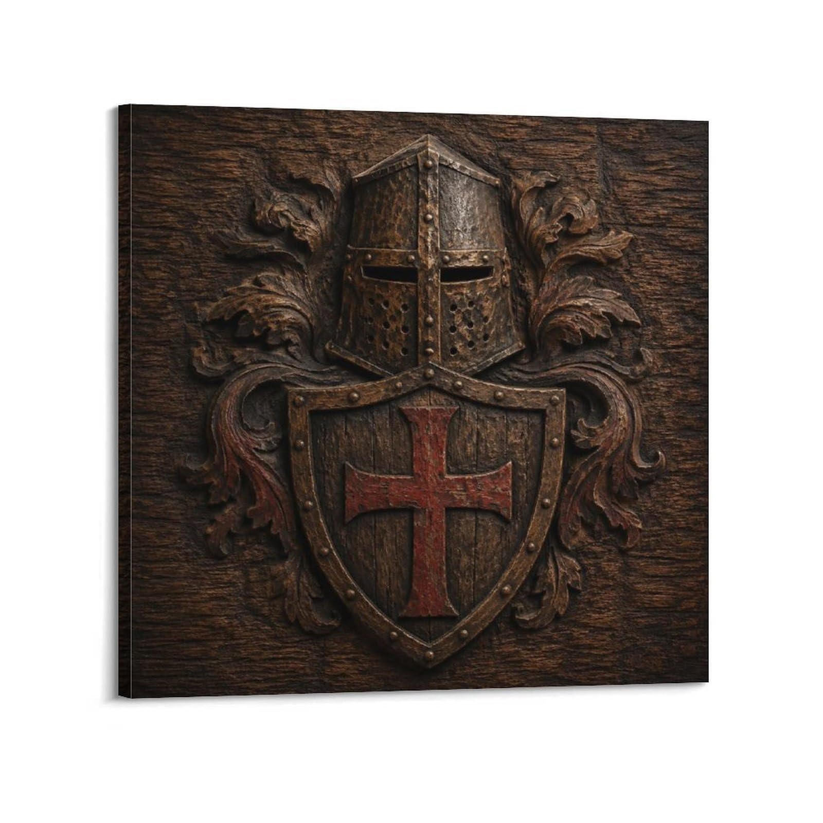XKUGA Templar Knight Rustic Poster Carved Tavern Shield Relief Modern Decorative Canvas Prints - Ideal Wall Art for Family, Man Cave, Game Room, Boys & Girls Bedroom 20x20inch(50x50cm)