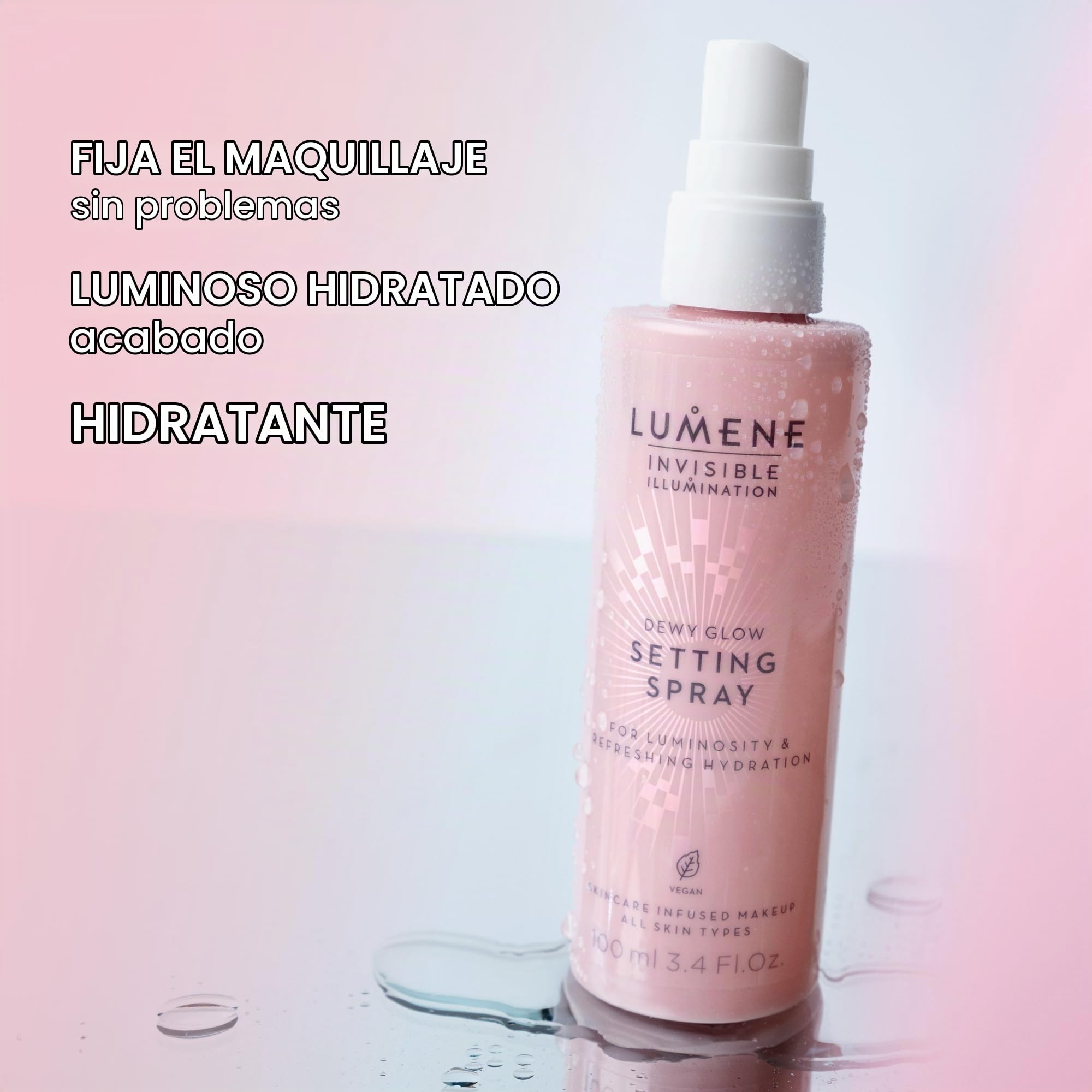 LUMENE Invisible Illumination Dewy Glow Setting Spray | Bruma hidratante y potenciadora de la luminosidad | Fija el maquillaje con un acabado natural y luminoso | Vegano | 100 ml