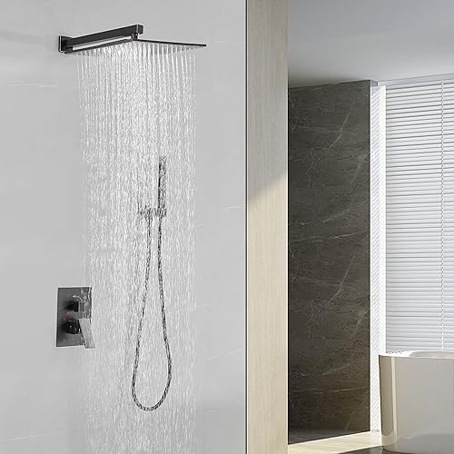 Miniatura 2 de BESy Sistema de ducha con cabezal de ducha de lluvia de 12 pulgadas y montaje en pared de mano, juego combinado de grifo de ducha de lluvia de alta