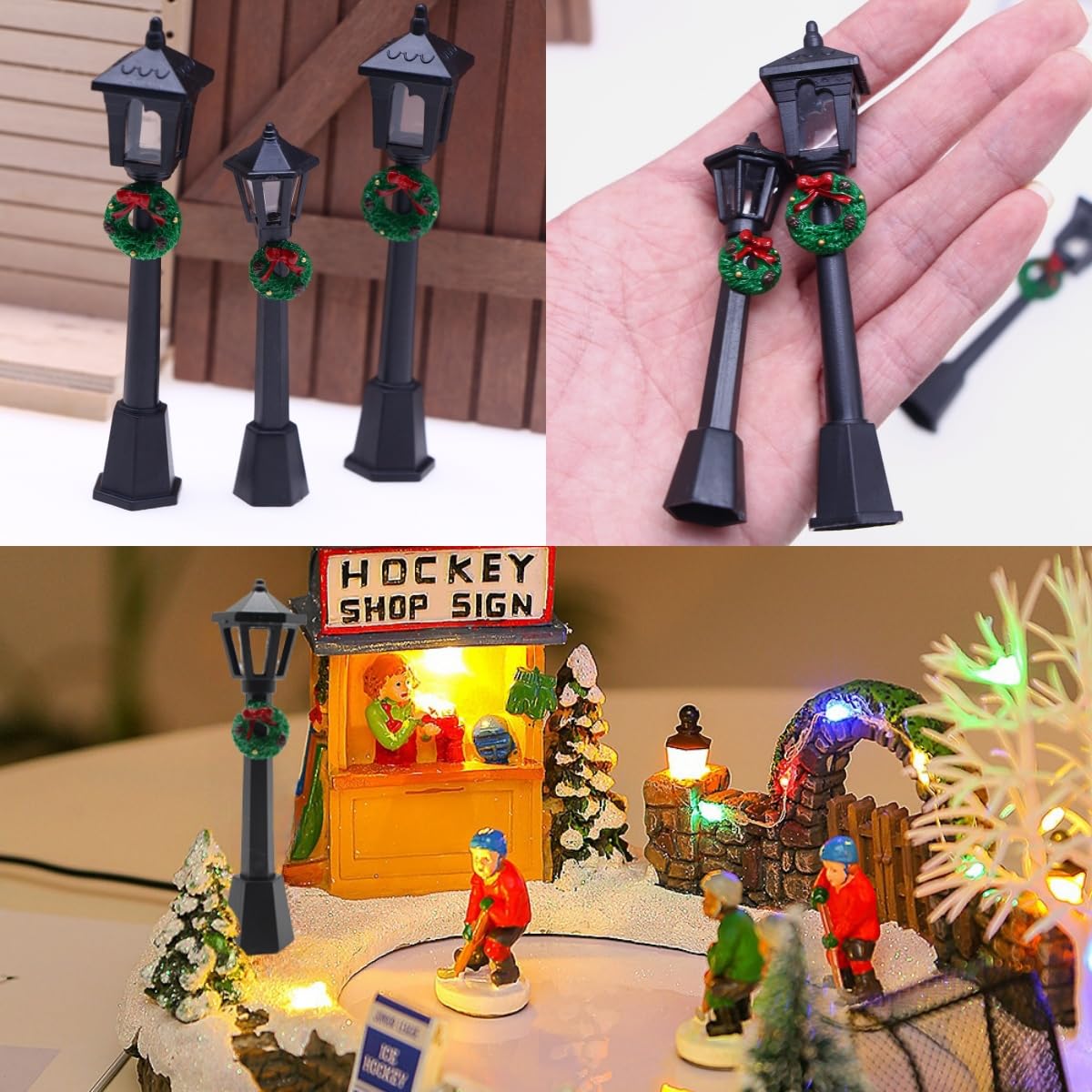 Lot De 8 Lampadaires Miniatures Rétro 8 Cm – Déco Maison De Poupée Et Village De Noël, Plastique Noir