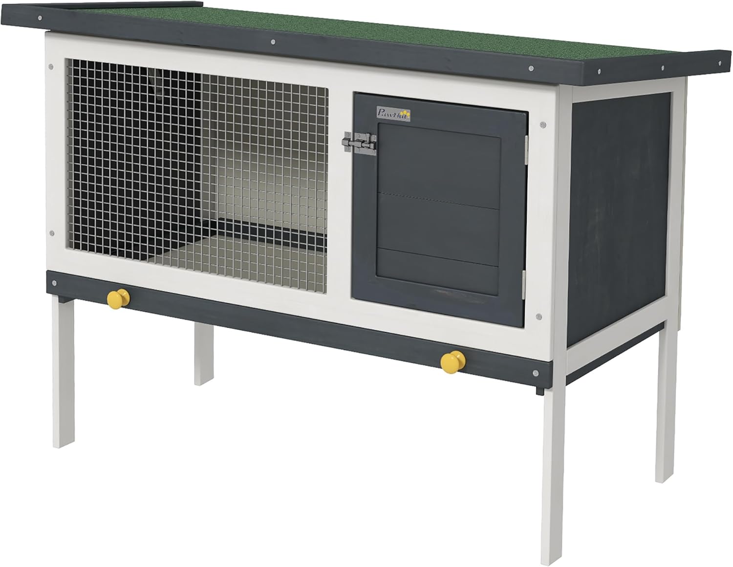 PawHut 35" Wooden Rabbit Hutch Indoor, Bunny Cage Outdoor, Guinea Pig House with Pull-Out Tray, and Openable Asphalt Roof, Black