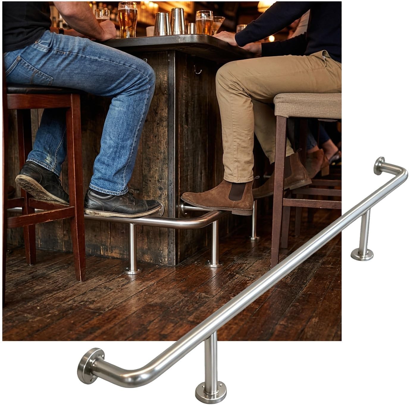 Epano Silver Lxxw Bar Foot Rail Counter Bar Foot Stainless Steel Rail Bars Feet Rails Kit For Indoor & Outdoor Restaurant Kitchen Cafe Library(,3.0M/9.84Ft)