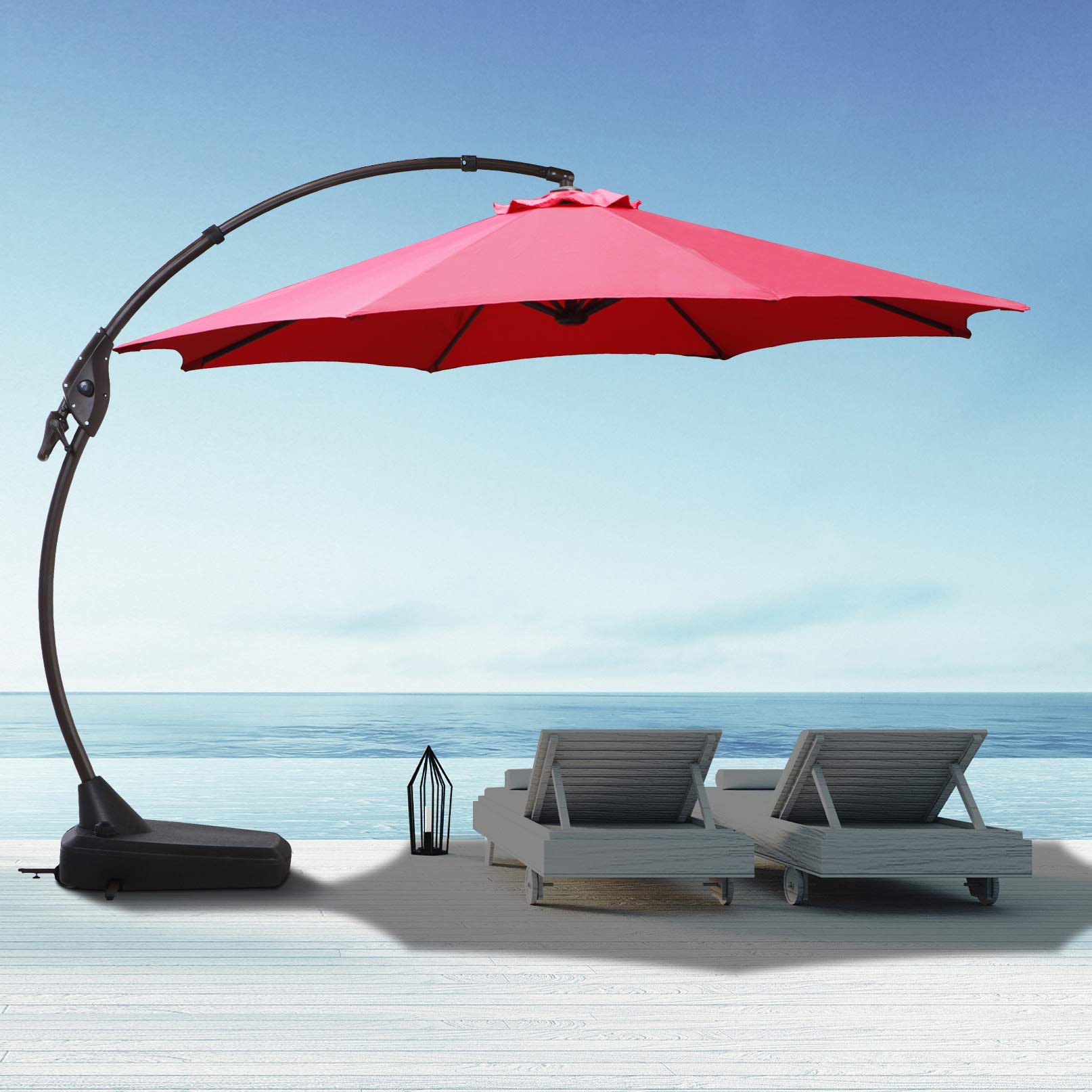 12 FT Cantilever Patio Umbrella Large Outdoor Heavy Duty Offset Hanging Umbrella with Base Aluminum Alloy Pole for Swimming Pool, Garden, Porch, Deck, Lawn, Backyard and Restaurant