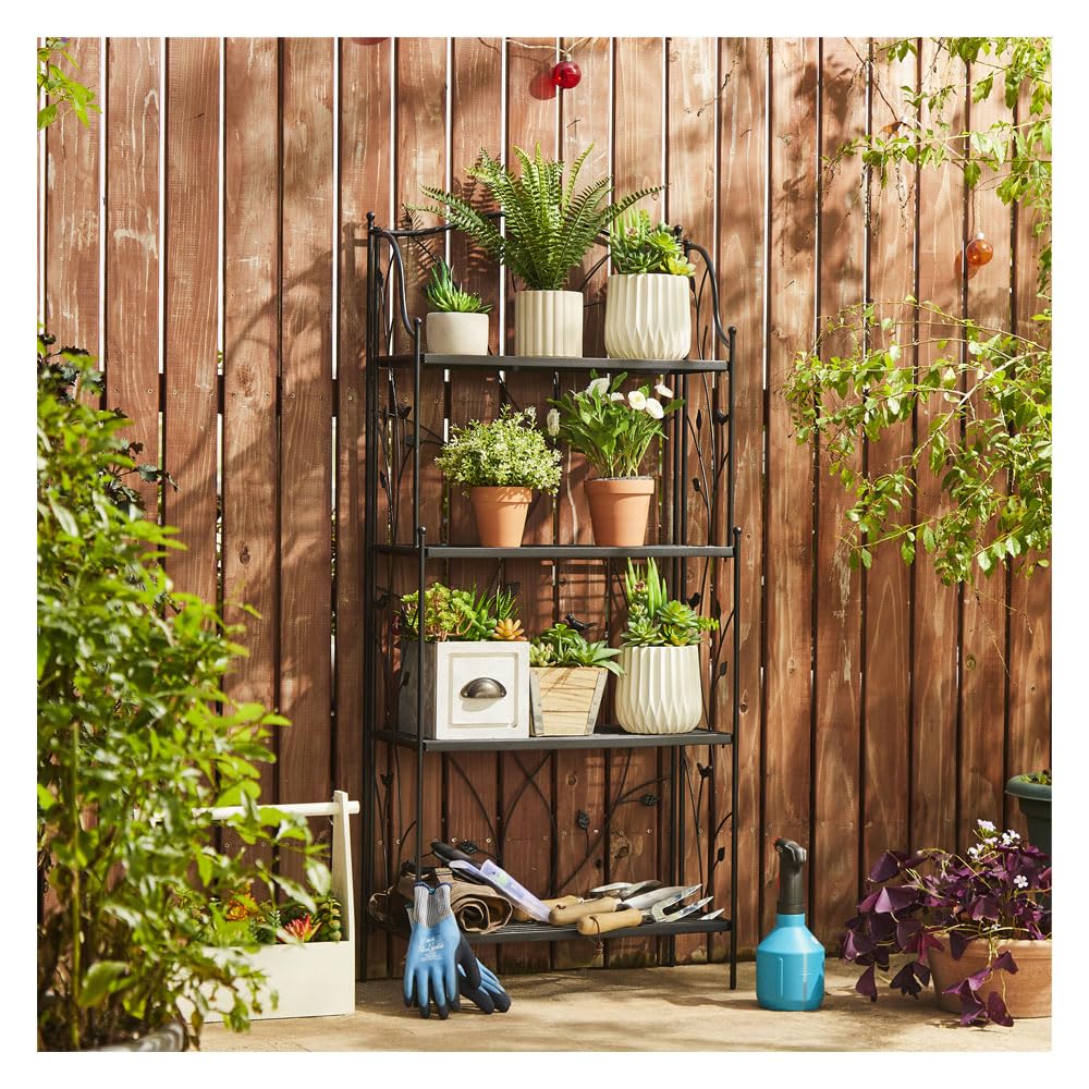 glitzhome 52" H Rectangular 4-Tiered Black Metal Shelf Plant Stand for Indoor Outdoor Garden Farmhouse
