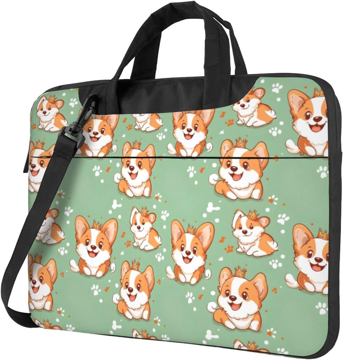 Cute Corgi Dog Print Laptop Case, 15.6 inch Laptop Sleeve Computer Bags for Laptops for Women Men with Shoulder Strap and Handle
