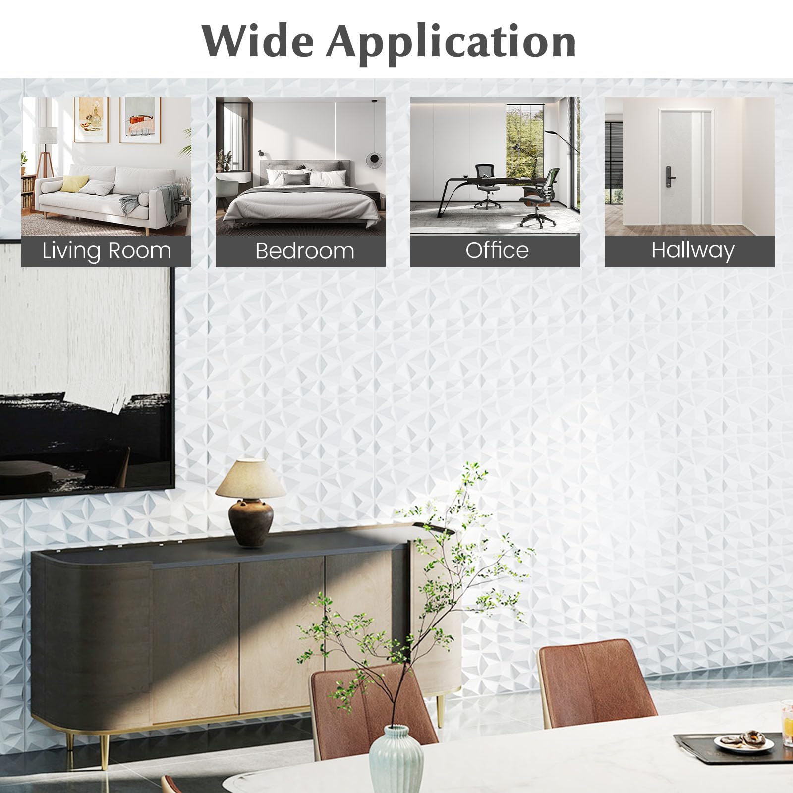 LIFEZEAL 50/100 pezzi 3D Pannelli decorativi da parete, pannelli decorativi a forma di diamante, decorazione murale DIY per interni, pannelli decorativi in PVC per soffitto e murales per casa e