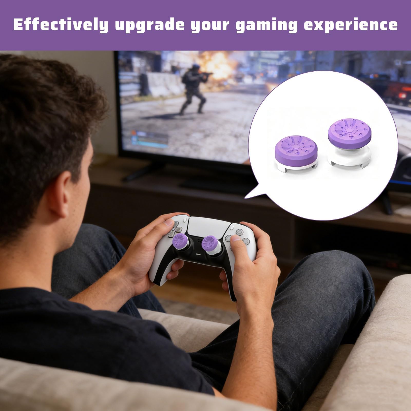 2 Pcs Thumb Stick Grips, Silicone, Caps thumb grip covers,Performance Controller for PS4 Playstation 5 PS5 Improve Shooting Action Fighting Games Accuracy,Reduce Thumb Wrist Hand Fatigue — view 5
