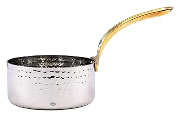 INDIAN ART VILLA IndianArtVilla Stainless Steel Serving Fry Pan with Brass Handle|Serving Frying Dishes Vegetables|Diameter 11 cm