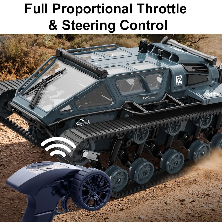 Tanque de control remoto totalmente proporcional de 2.4 G – Rock Crawler RC Truck 4x4 todoterreno vehículo militar con 2 baterías, camión militar de deriva todo terreno con luces frías, gran 2