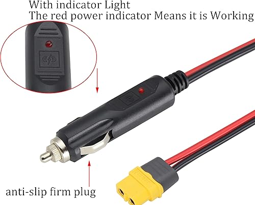 Miniatura 4 de HCFeng Cable adaptador XT60 a encendedor de cigarrillos, 16AWG XT60 hembra a encendedor de cigarrillos, cable de carga macho para dispositivo de