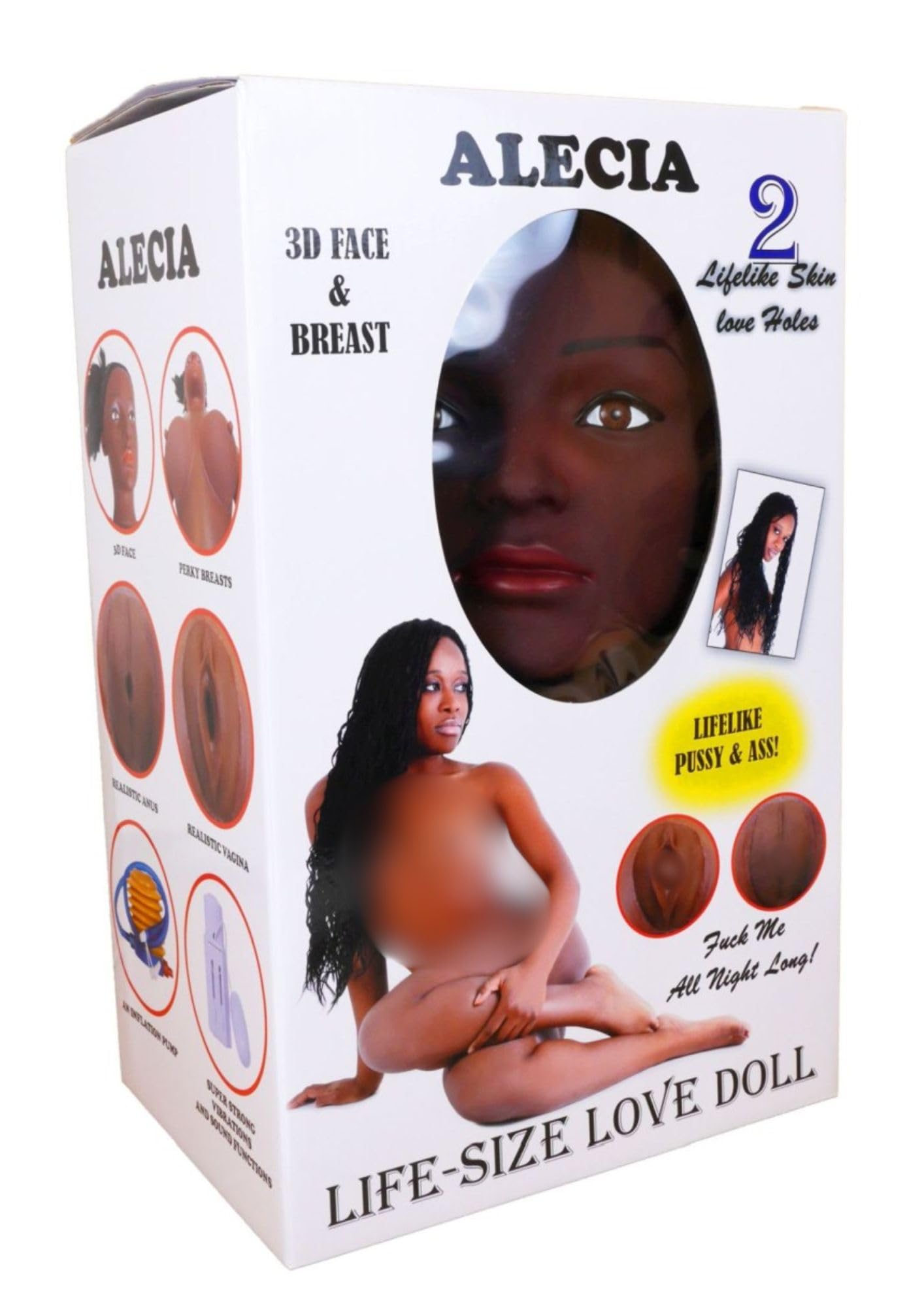 Muñeca Inflable Realista Premium ALECIA – Cabeza 3D con Cabello Natural – Tamaño Real 156 cm – PVC Suave – Incluye Accesorio Vibrador (+18)