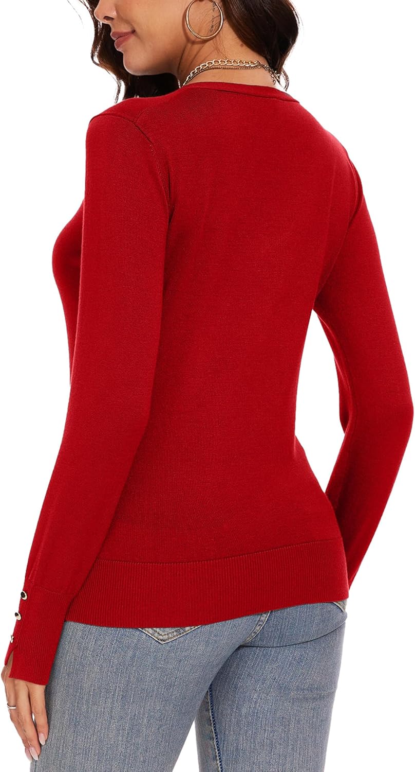 Spicy Sandia Women's V Neck Sweaters Long Sleeve Lightweight Pullover Knit Shirt Essential Top Dressy Casual - Image 4