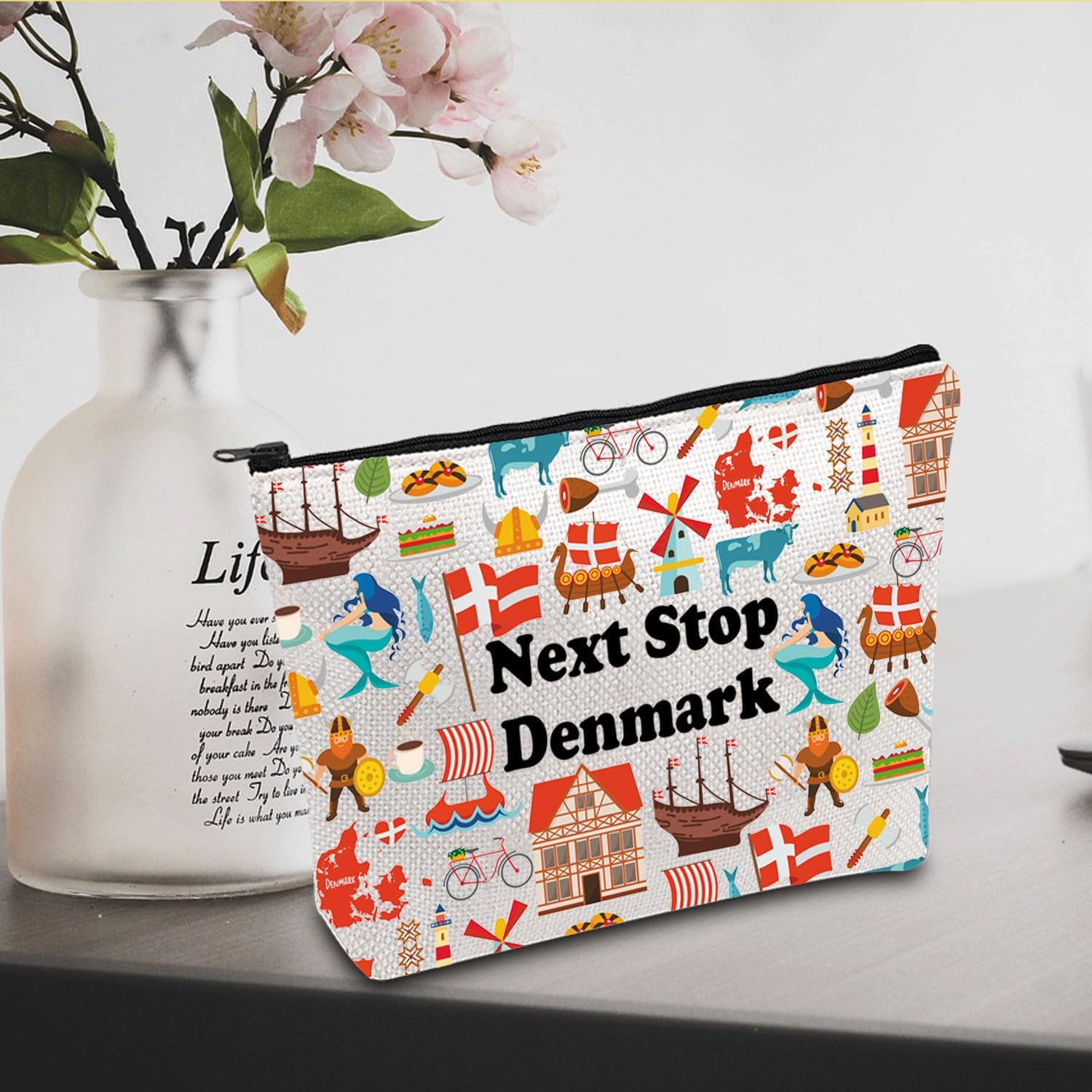 JXGZSO Denmark Travel Gift Next Stop Denmark Cosmetic Bag Traveler Gift Denmark Vacation Makeup Bag Danish landmark Trip Gift - Image 4