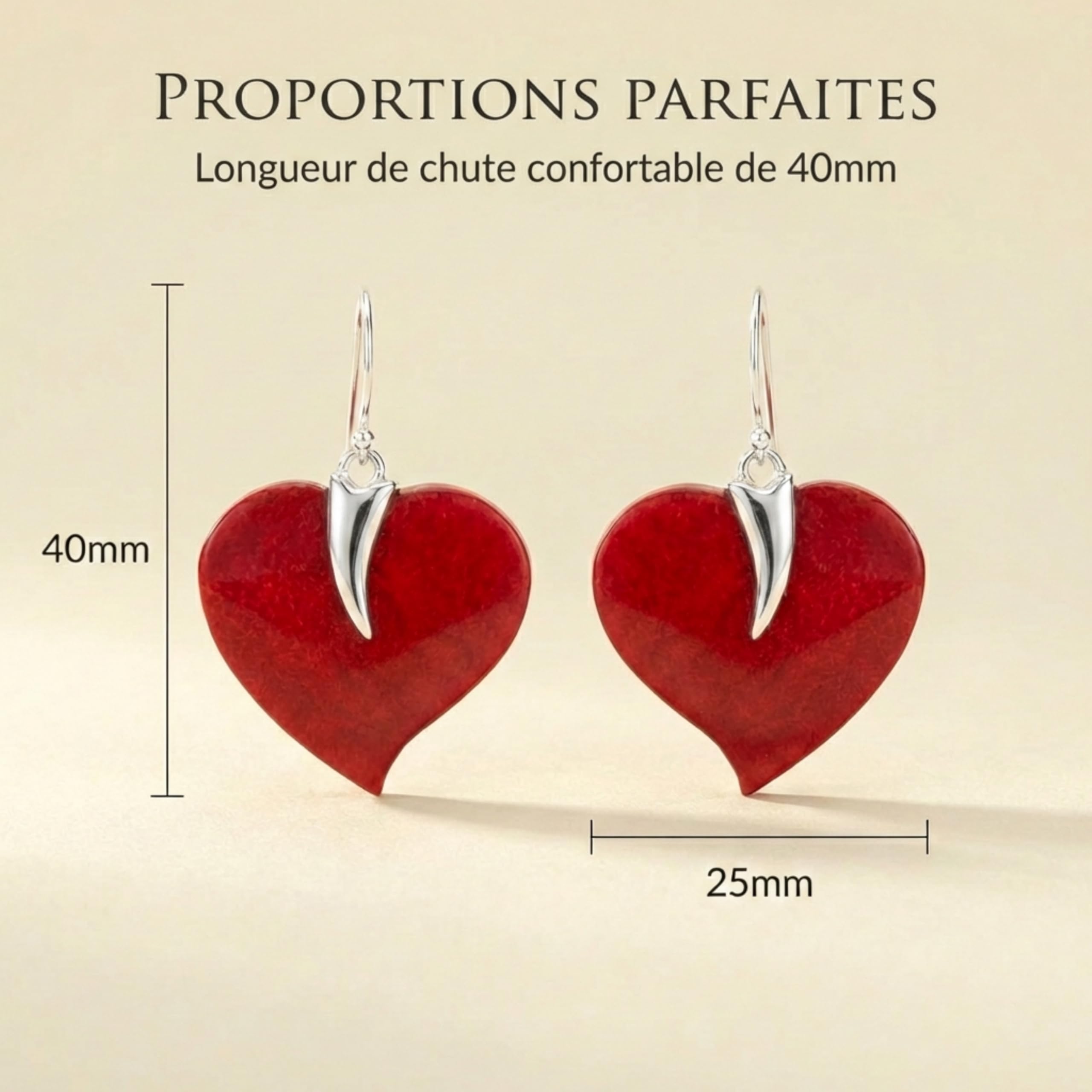 Aden Boucles Oreilles Argent 925 Corail Rouge Cœur Crochet