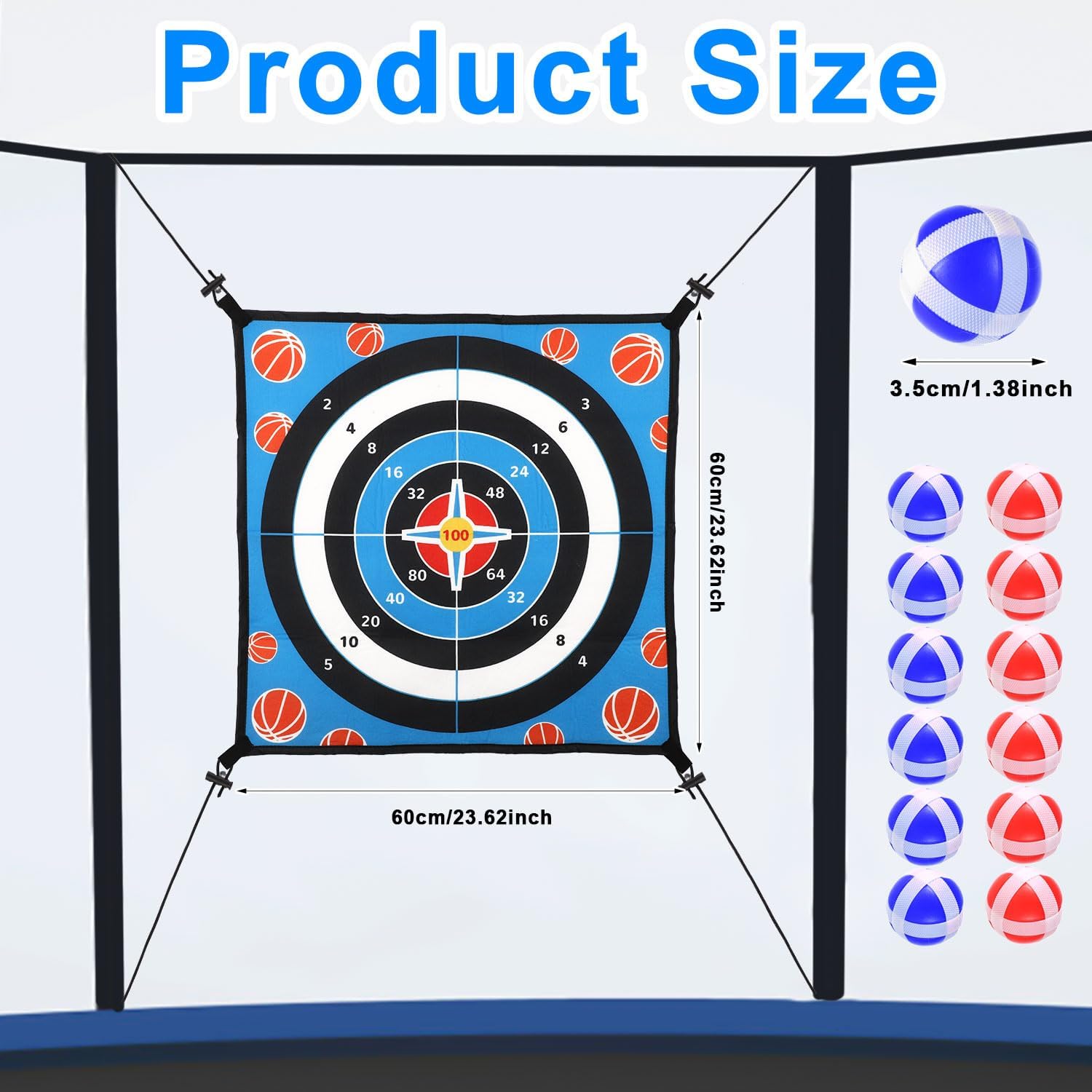 Trampoline Dart Board Game Accessory, Dart Board Game for Kids with 12 Sticky Balls Trampoline Toy Accessory Trampoline Toss Game for 8/10/12/14ft Trampolines Indoor Outdoor Party Game image 2 of 7 B0D1XYSH5C