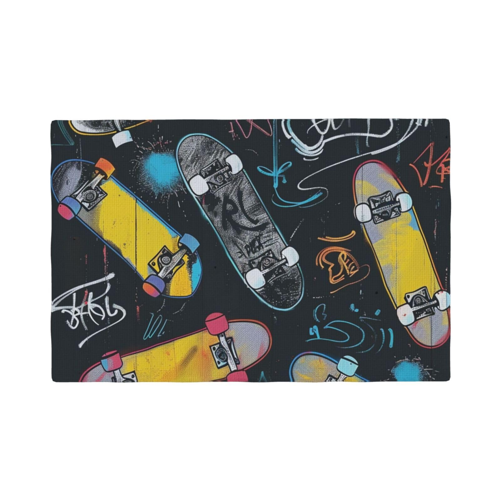 Graffiti Skateboard Print Placemats Set, Heat Resistant Washable Placemat 12x18in Table Mats for Party Kitchen Dining Table Decoration Indoor Outdoor, Six Piece