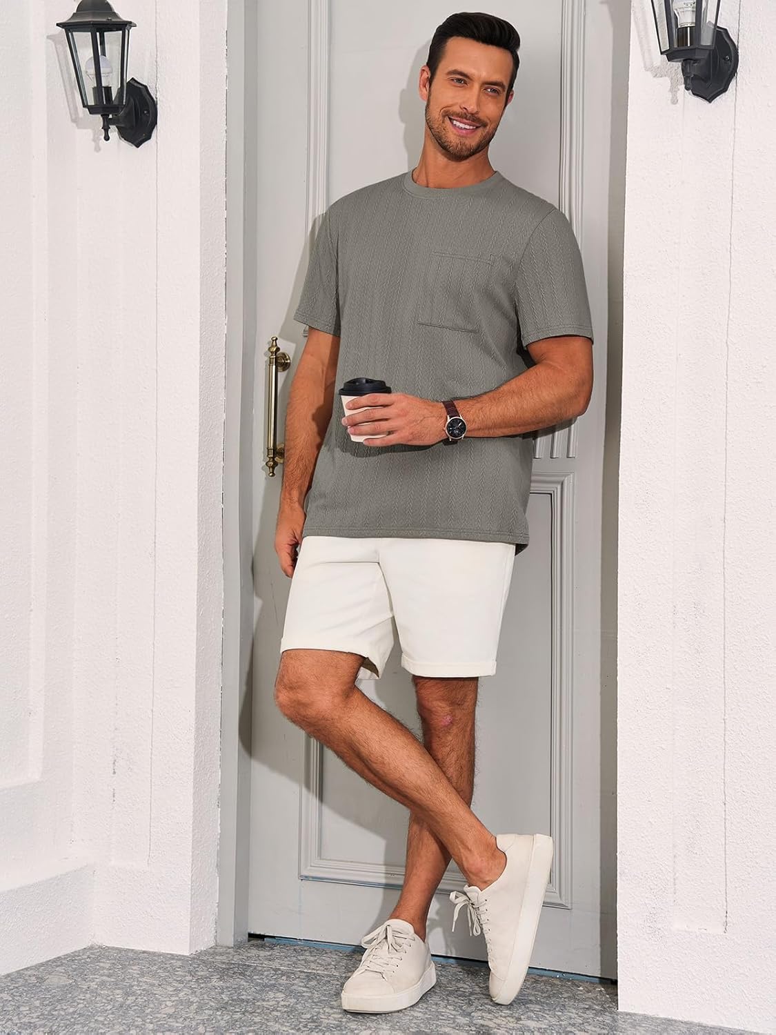 Runcati Mens Short Sleeve T-Shirts Casual Knit Texture Crewneck Pocket Tee Tops Loose Fit Summer Shirt - Image 4