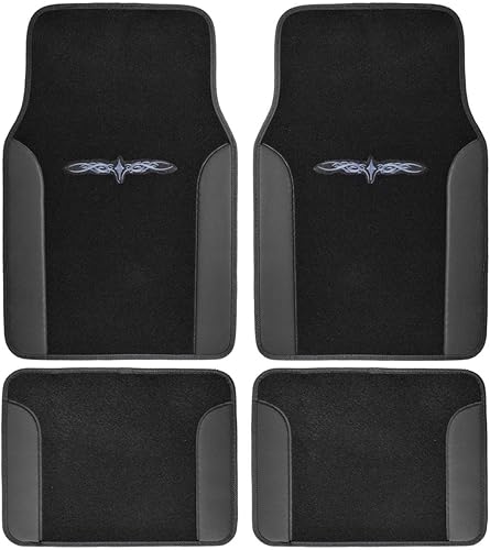BDK alfombra universal de felpa para automotor con acabado de vinilo, 4 unidades., negro (Tattoo Black)