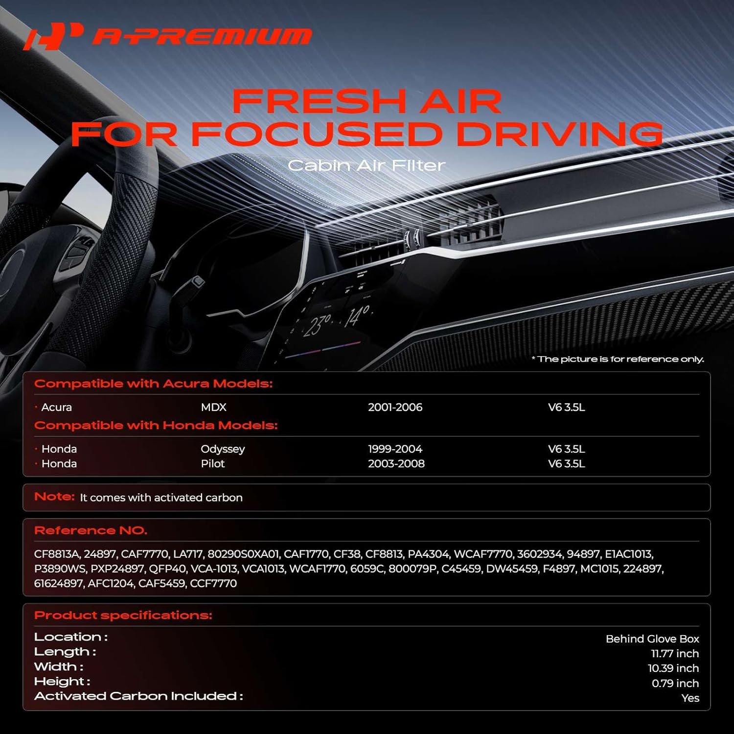 A-Premium 2-PC Cabin Air Filter with Activated Carbon Compatible with Honda Pilot 2003-2008, Odyssey 1999-2004 & Acura MDX 2001-2006, 3.5L, Replace# 80290S0XA01, WCAF1770