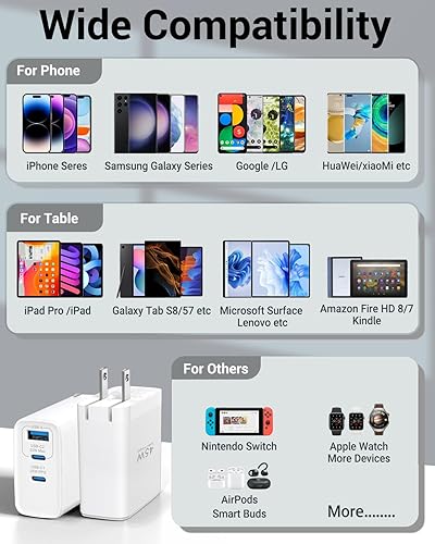 Miniatura 34 de Bloque de cargador USB C de 65 W, cargador de pared GaN de 3 puertos, plegable, compacto, tipo C, carga rápida para MacBook Pro/Air, para iPhone