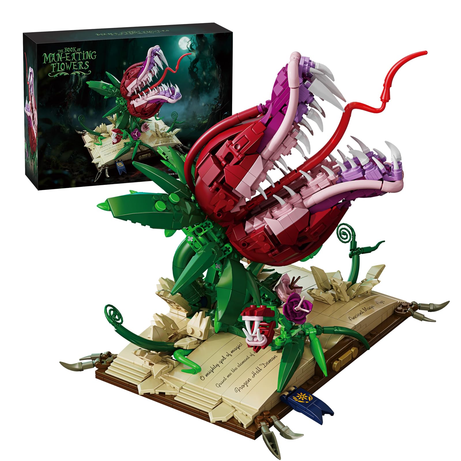 Piranha - Libro degli incantesimi (706 pezzi), creatore fiore carnivoro Audrey 2 mattoncini modello giocattolo, decorazione per la casa, horror per adulti, appassionati di film