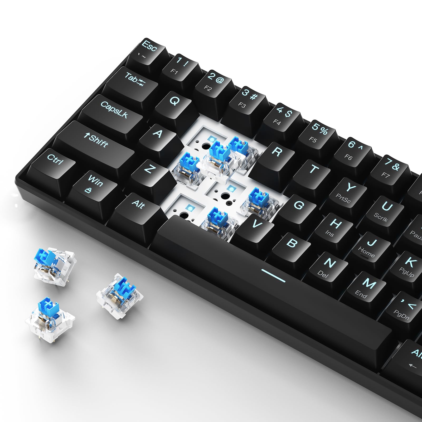 Docooler Teclado mecánico de 61 Teclas con Cable USB out-EMU, retroiluminación LED, admite Intercambio en Caliente, Interruptor Azul/Interruptor Rojo