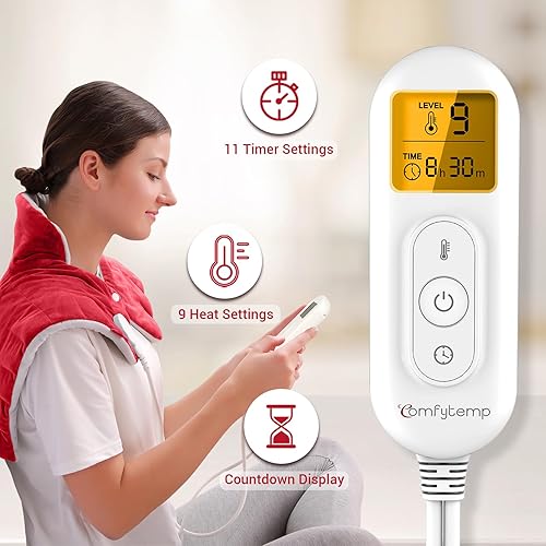 Vista 4 de Almohadilla térmica con peso para aliviar el dolor de cuello y hombros, Comfytemp de 1.5 libras, calefacción eléctrica cuello abrigo para calambres