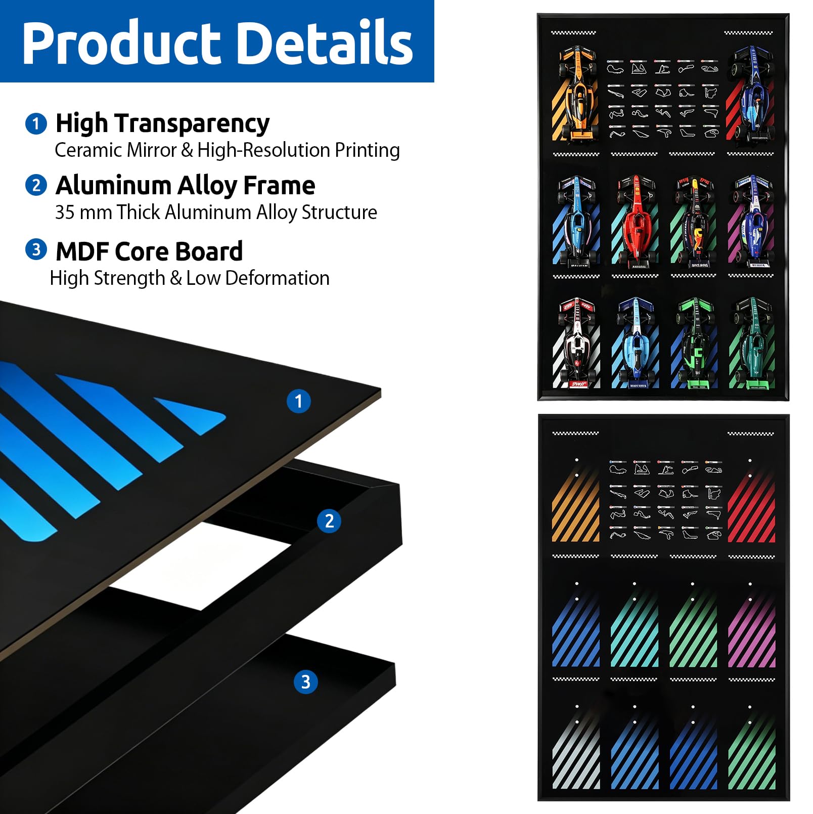 Vitrina de Pared para Coches en Miniatura con Panel Protector de Acrílico | Expositor de Pared para Modelos de Colección, Panel Expositor con Marco de Aluminio, Exposición para Vehículos en Miniatura