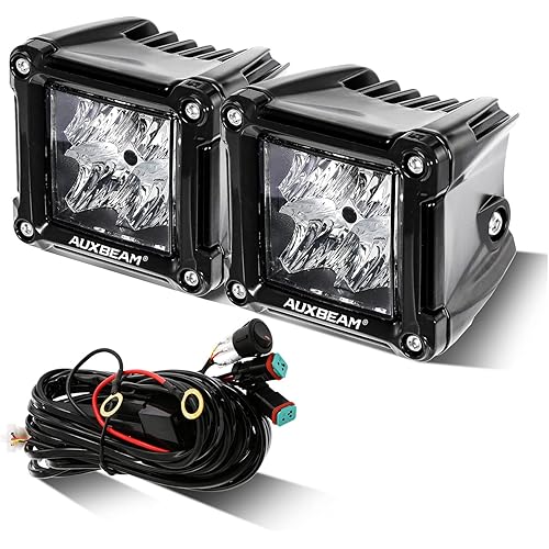 Auxbeam 3 inch LED Pods 40W 4800LM Flood Beam Light Bar Offroad Flood Lights LED Cubes Light Pods Work Light Square Driving Light Bumper Lights for Truck Jeep SUV ATV UTV Car, Pair