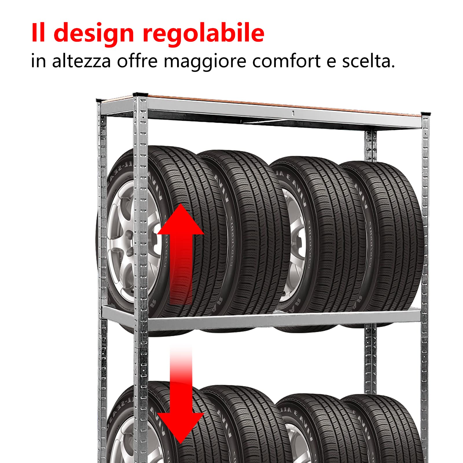 RELAX4LIFE Scaffale Portagomme in Metallo – Scaffale per Pneumatici in Acciaio Zincato, Scaffale a 3 Ripiani per 8 Gomme, Scaffale in Metallo per Garage e Magazzino con Capacità 265 kg a Ripiano