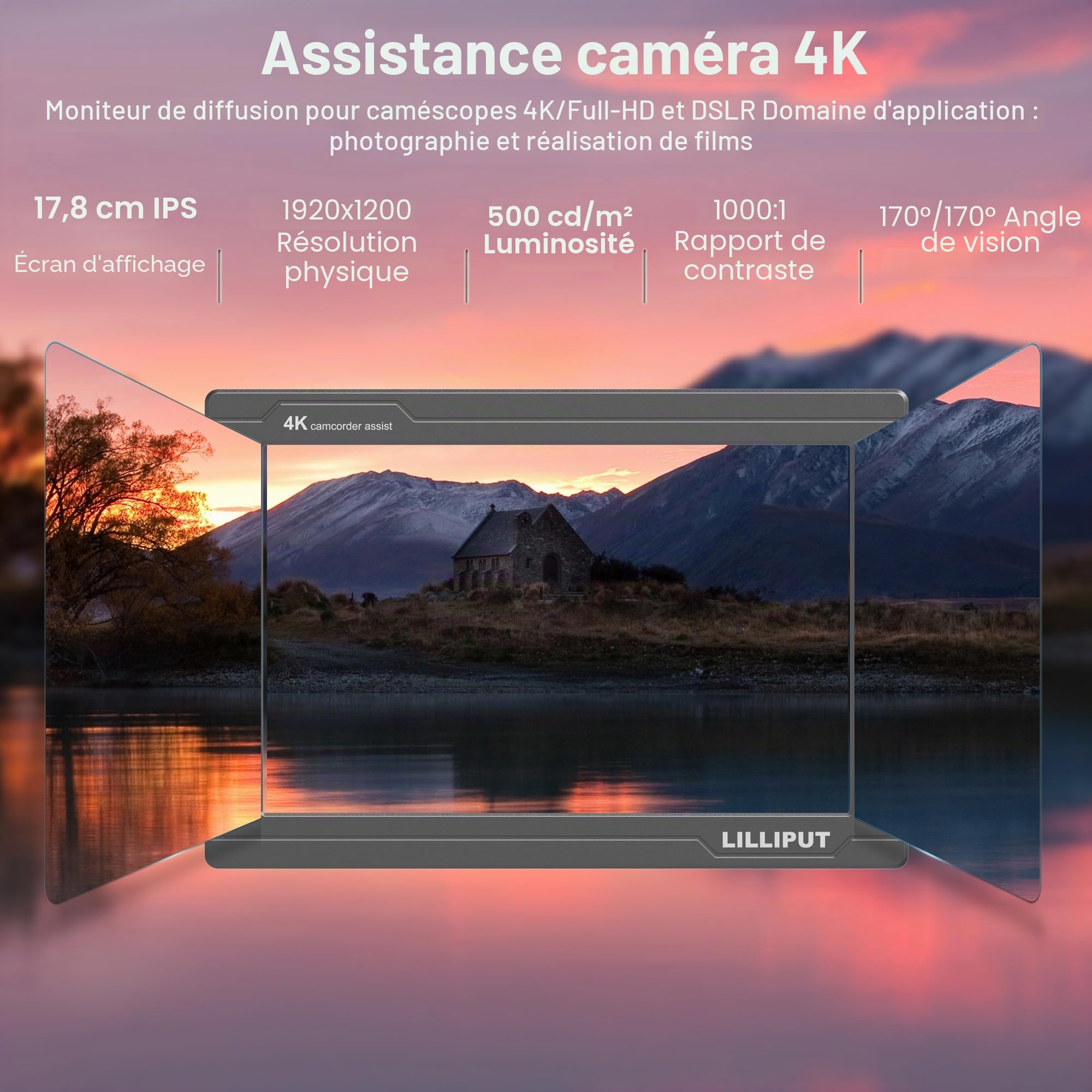 LILLIPUT FS7 Moniteur Caméra LCD 7" 1920 x 1200 FHD avec Forme d'onde VectorScope Histogramme Sortie HDMI 4K HDMI Field Monitor de Champ de caméra HDMI 1.4/3G-SDI