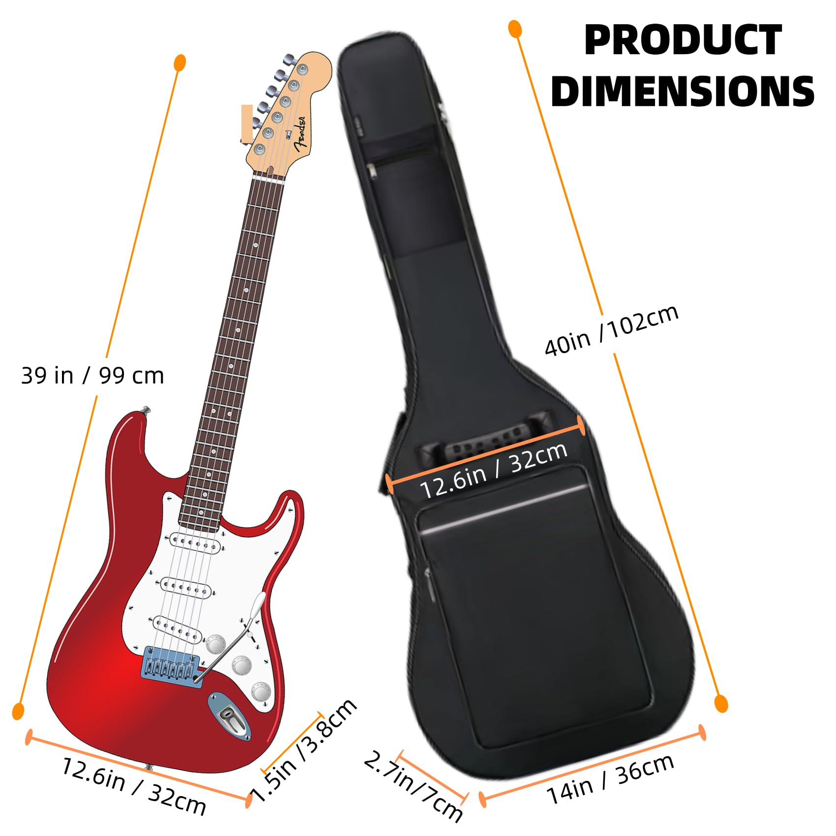 GIGKOUKI Tasche für E-Gitarren, Gigbag, 0,9 cm dicke Polsterung, gepolstert, wasserdicht, weicher Rucksack für E-Gitarren, Schwarz