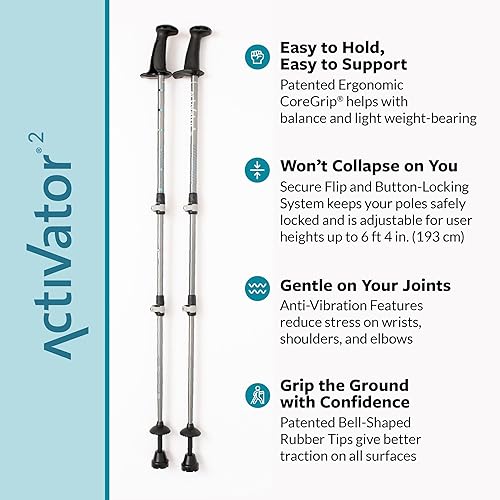 Miniatura 2 de Urban Poling ACTIVATOR 2 bastones para caminar 1 par CoreGrip para estabilidad, soporte de peso, recuperación y fuerza del núcleo Ajustable,