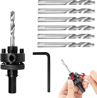 Hole Saw Arbor 3/8-Inch Hex Shank Quick-Change Spindle | Suitable For 1-1/2-Inch To 10-Inch Hole Saws, Includes 6 Pcs 1/4-Inch Precision Drill Bits