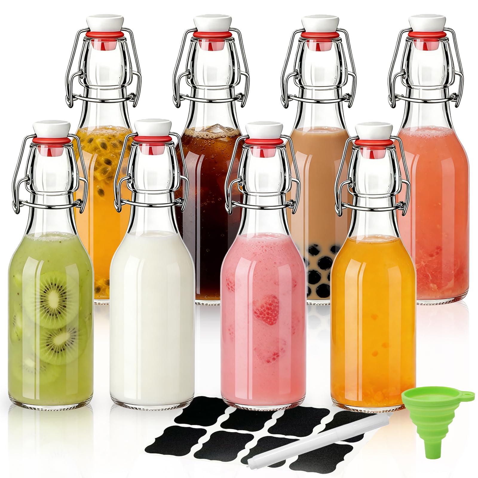 Meetoz 250Ml Glass Bottles With Stoppers,8Pcs /9Oz Clear Glass Bottles,With Airtight Stoppers Clip Top Preserve Bottless,For Oil, Wine,Vinegar, Condiments, Water, Juice