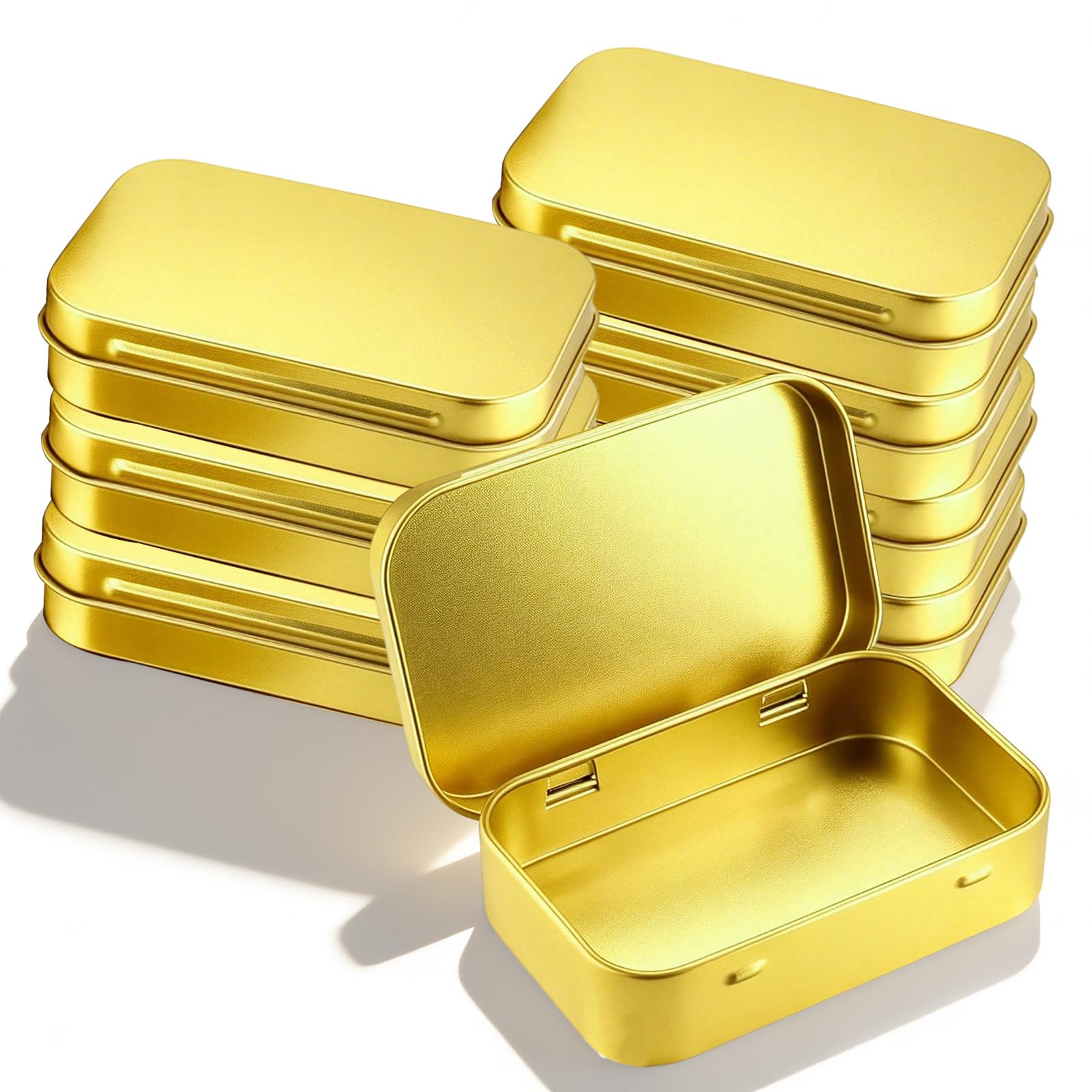 Tflpuo Golden 8 Pcs Small Tins With Lids, Mini Metal Storage Tin Rectangular Hinged Tins Small Box Containers For Diy Gift Cards Candy Coin Mini Items