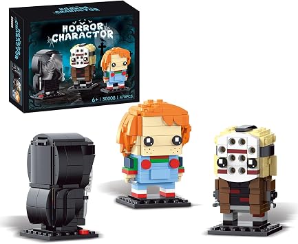 Horror Movie Action Figure Building Set, Scary Buildable Characters Compatible with Major Brands, Spooky Halloween Desk Decor & Collectibles 483 Pcs