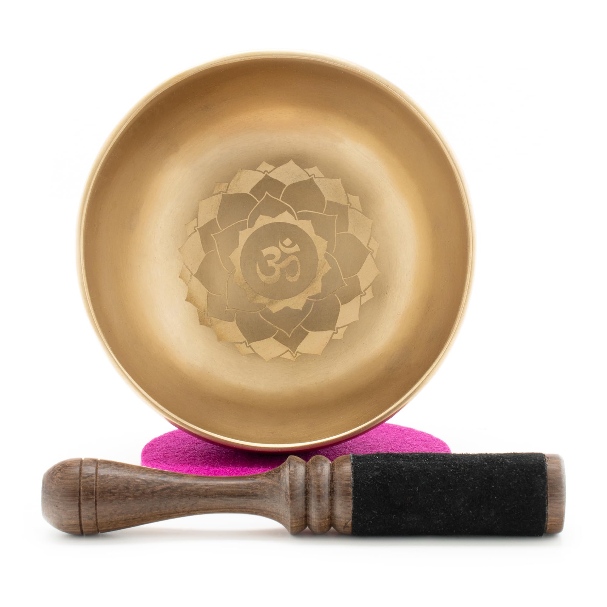 Klangschale 400g mit OM-Mandala-Gravur, handgeschmiedet | Fair Trade aus Nepal, ideal für Meditation und Yoga, inkl. Zubehör