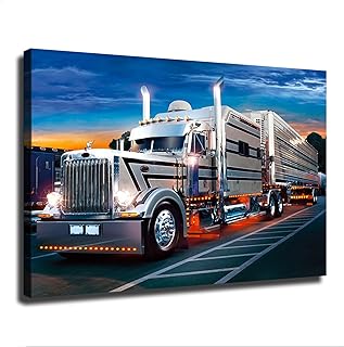 Semi Trailer Long Haul Trucking Truck Posters Modern Aesthetic Canvas Wall Art Home Interior HD Decorative Painting Holiday Gift (16×24inch-Unframed)