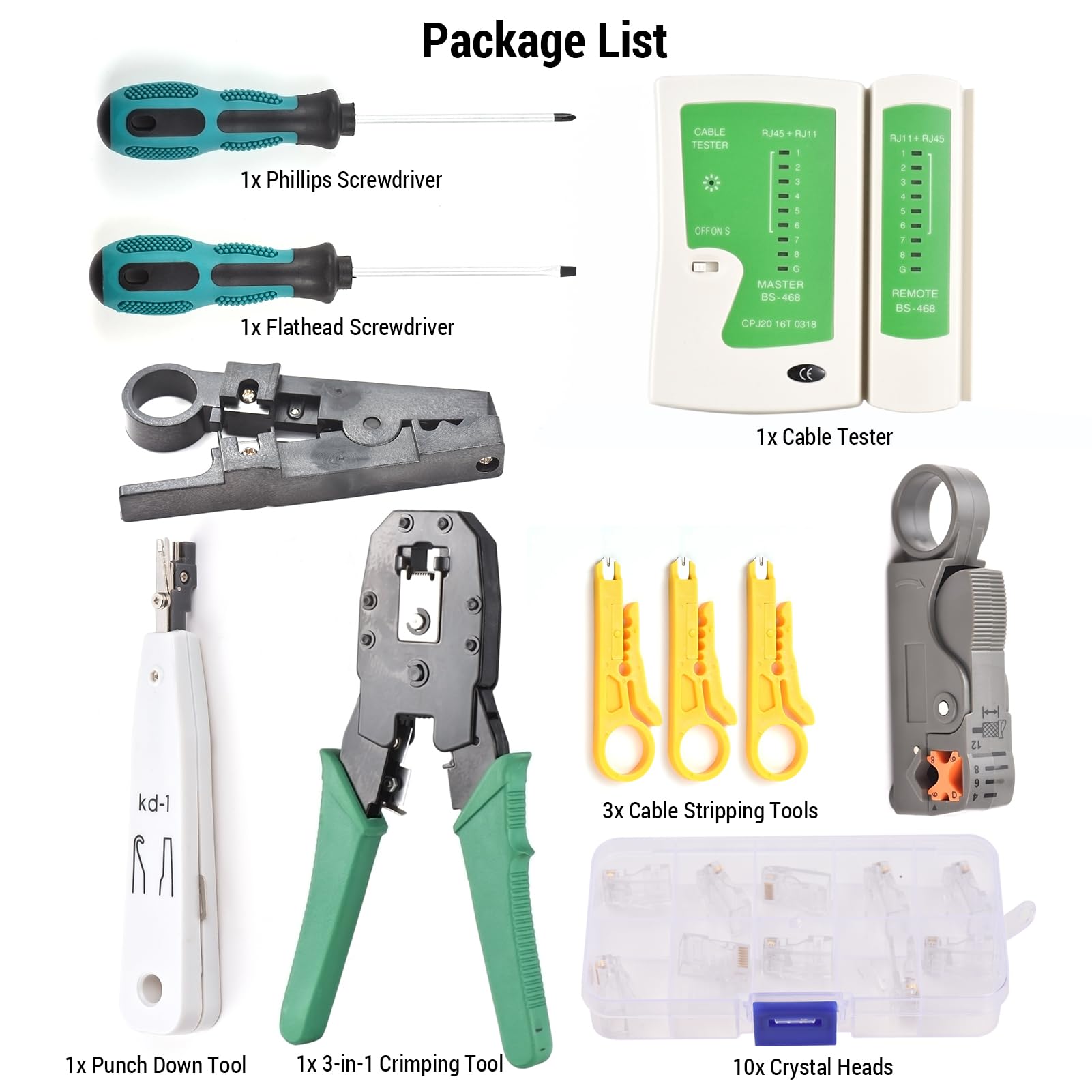 Outil de Sertissage RJ45, Testeur de Câbles, Kit Câbles Réseau Multifonctionnel, ABS Efficace, Portable pour les Outils Réparation à Domicile