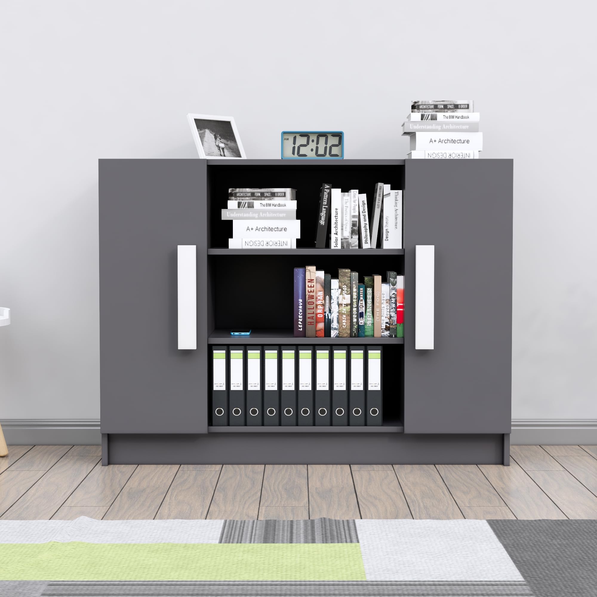 Book Shelf for Home, Engineered Wood Bookshelf for Home Decor, Storage Cabinet, Kitchen Cabinet, Display Cabinet for Books, Home Storage, Kitchen Storage (Slate Grey)-image-13