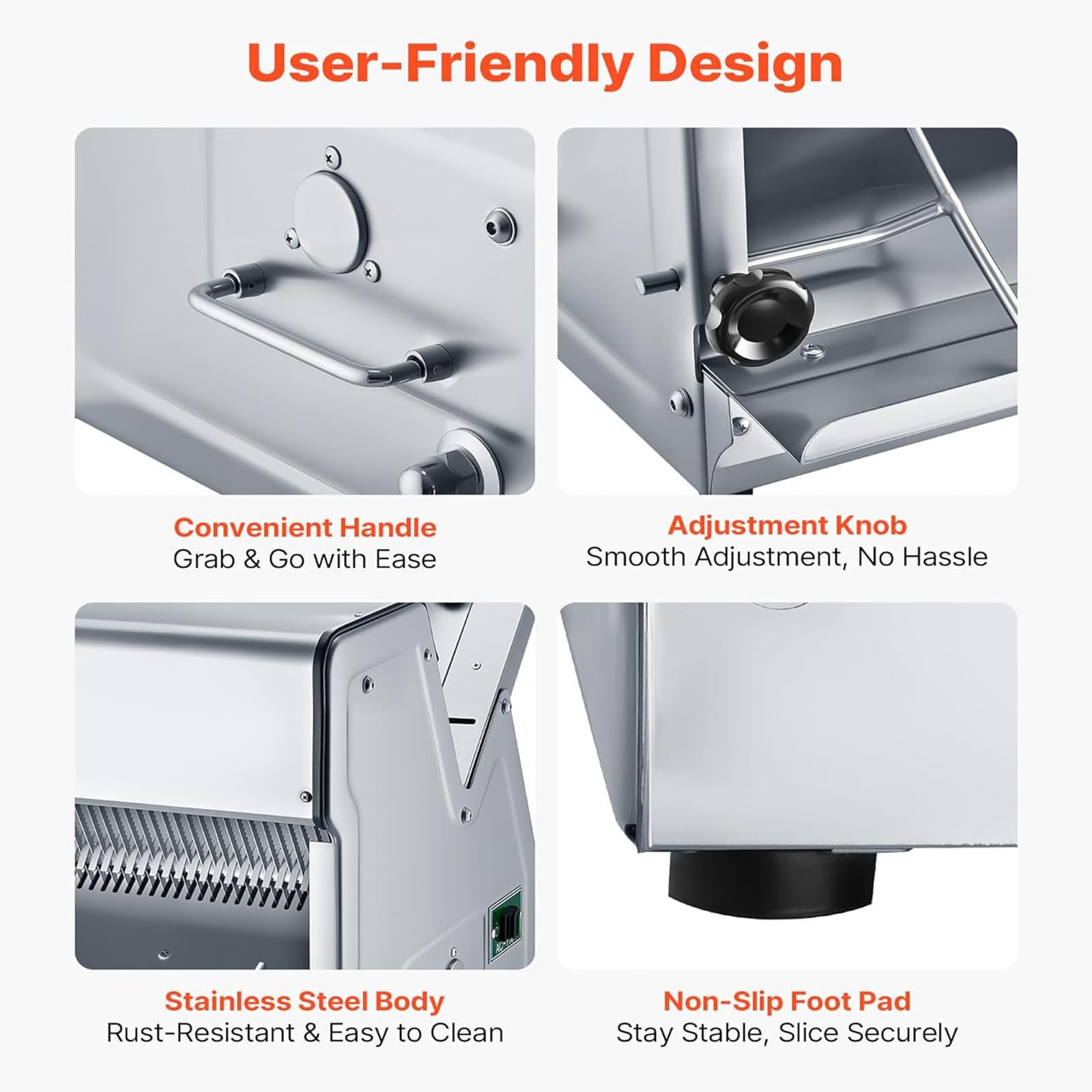 Affettatrice Professionale da 370W, in Acciaio Inox, con capacità di Taglio Fino a 12mm di Spessore, Lunghezza Regolabile, Facile da Pulire, Ideale per Toast, Pane, prosciutto, Funghi.
