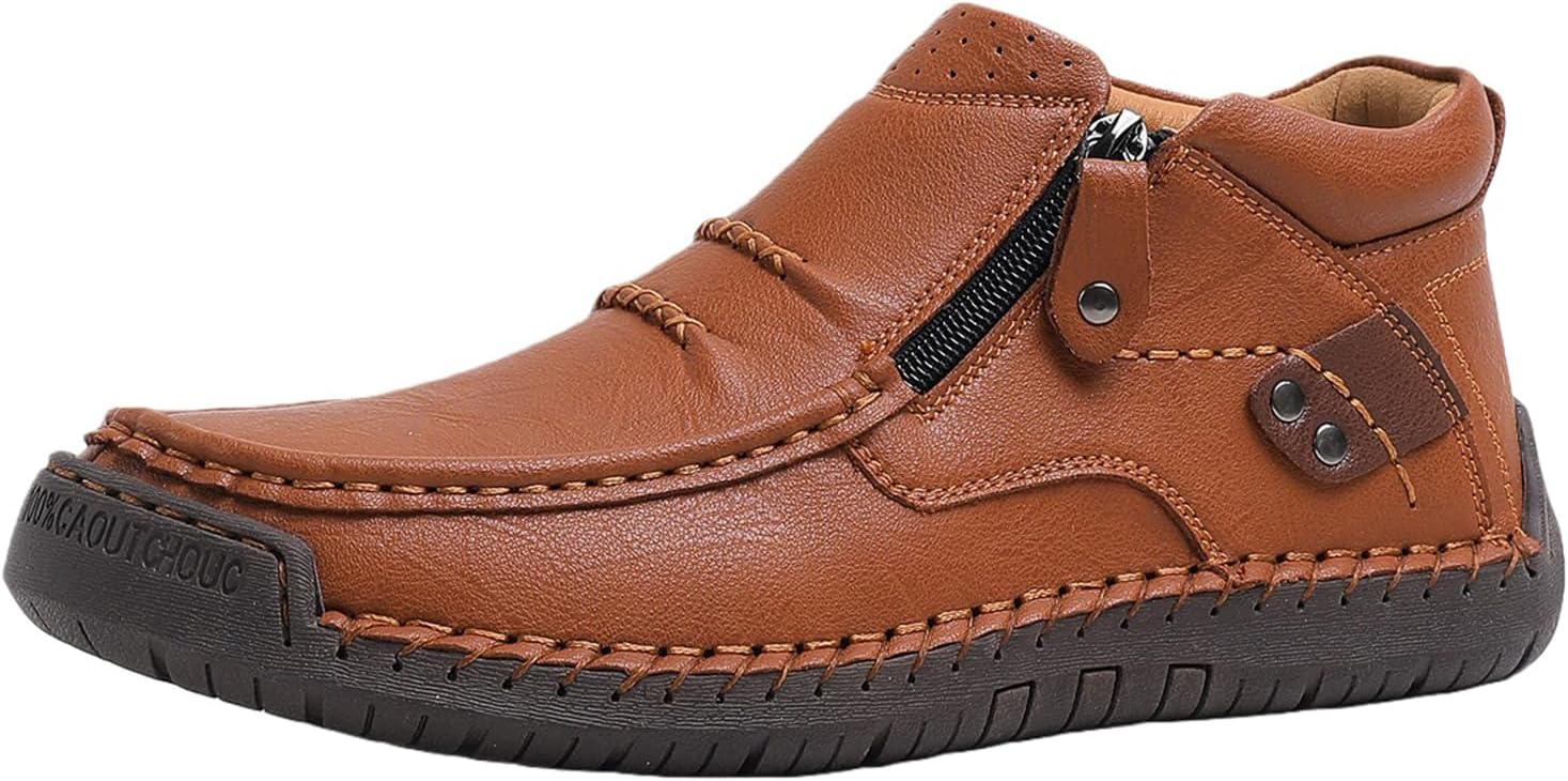 The First Young Shoes Men Leather Driving Boots, High Top Loafers Chelsea for Men, Orthopedic Slip-On Chukka Ankle Boots, Handmade Premium Leather Walking Shoes