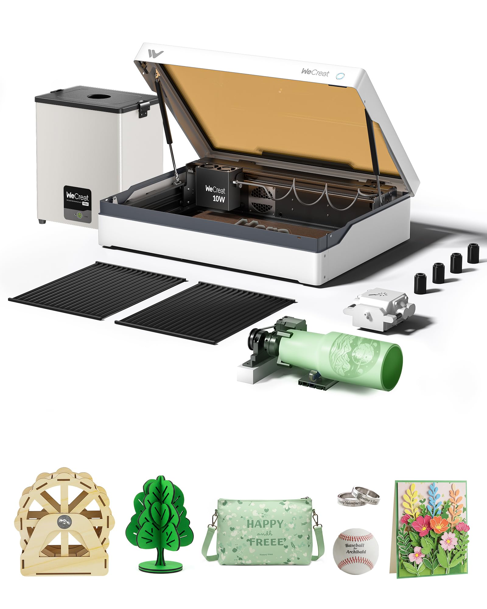 WECREAT Vista 10W Laser Engraver with AirGuard Mini Fume Extractor, Compact Diode Desktop Laser Engraving Machine with Smart HD Camera for Beginners Wood Metal Jewelry Gifts Making (White)