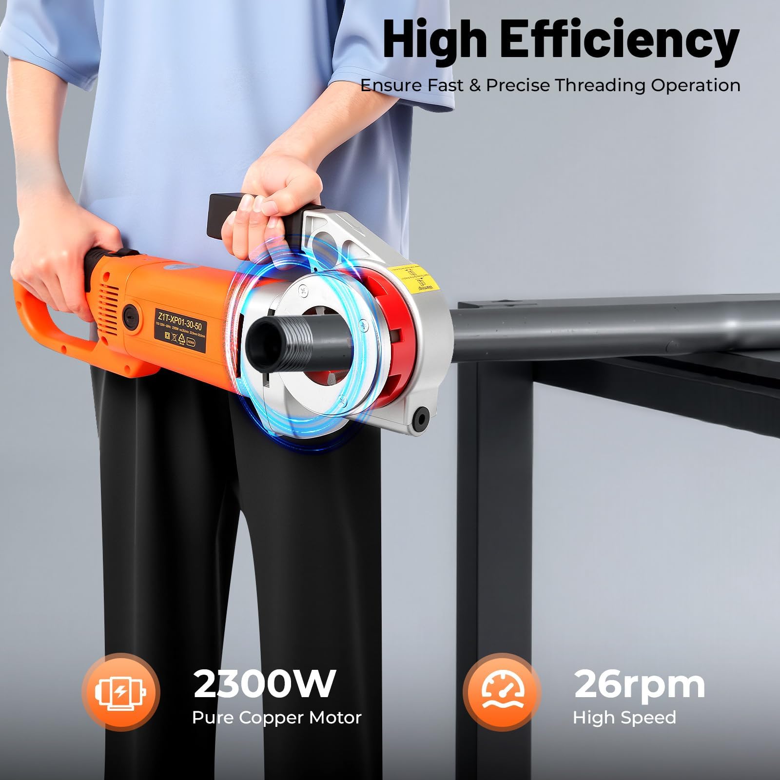 Zestaw do gwintowania rur elektrycznych, 2300 W, wytrzymały, ręczny napęd zasilający z 6 matrycami do 1/5.1 cm do 5.1 cm, przenośna maszyna do gwintowania rur z grzechotką do hydrauliki i rur gazowych