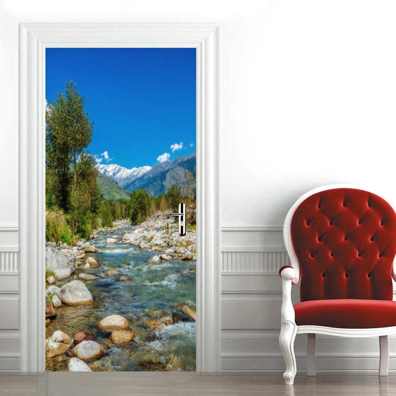 Sticker Porte Thème Nature, Stickers Porte Trompe L'oeil Paysage Autocollant Poster Auto-Adhésif Art Décor Pour Chambre Salon Salle de Bain Papier Peint 95x215 cm 9277z
