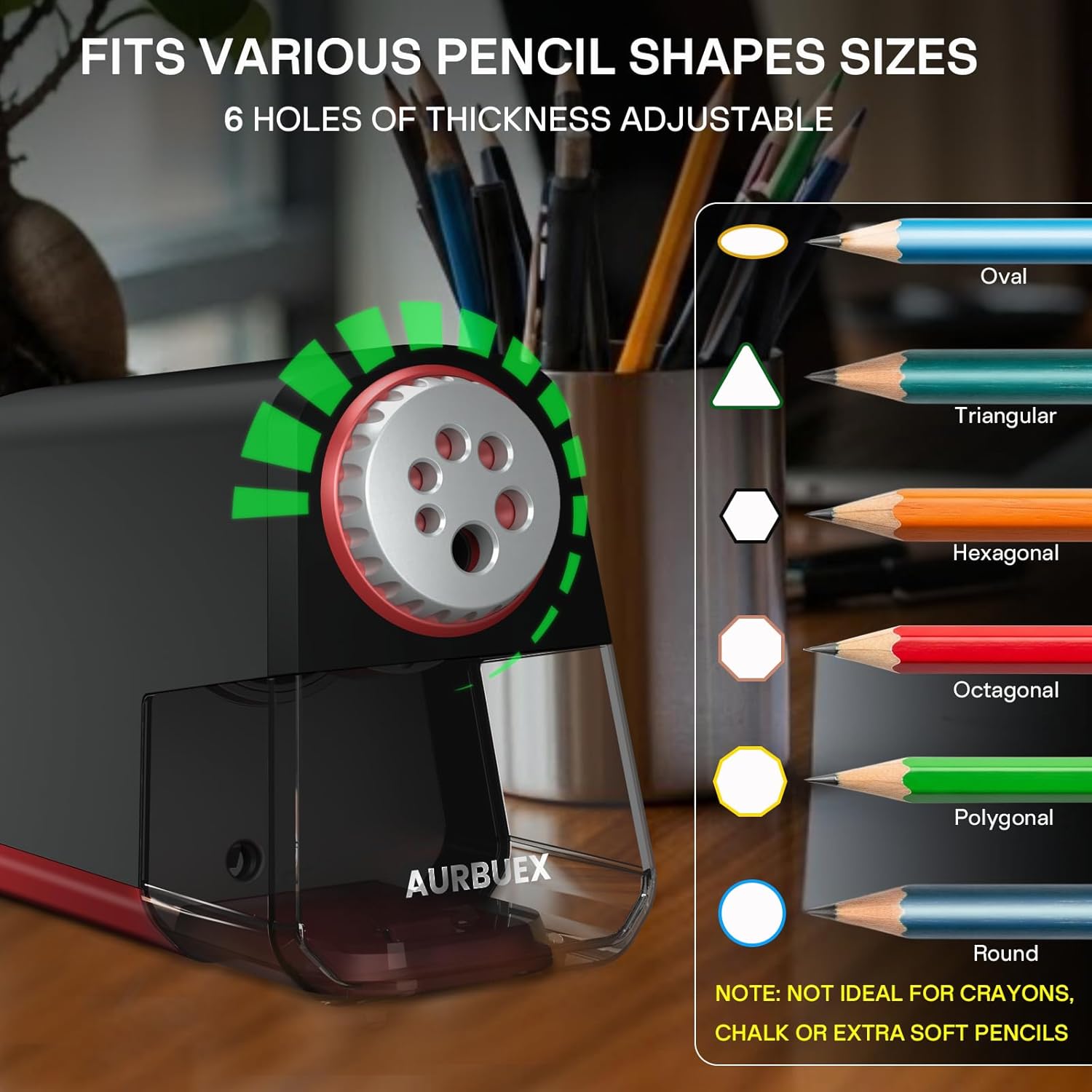 Heavy Duty Electric Pencil Sharpener S280, 3s Fast Sharpening, Dual Cutter Design, Zinc Alloy Blade for 12,000+ Sharpenings, Auto Start/Stop, for 6–12 mm Pencils, Classroom & Office Use