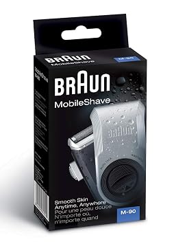 Braun MobileShave M-90 Travel Shaver Silver (Precision Trimmer, Smart Foil, Wide Floating Foil, Washable)